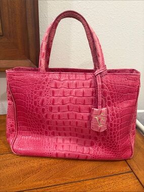 Furla Pink Crocodile-embossed leather Tote Bag rare